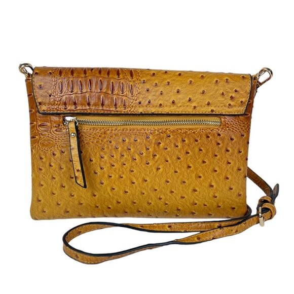 Le Miel Yellow Gold Vegan Ostrich Grain Crossbody Shoulder Bag PETA Approved - Picture 8 of 8